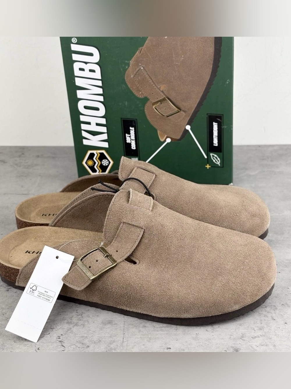 Khombu Damian Mules Men’s Tan Suede Slip-On Round Toe Adjustable Buckle Sz 8